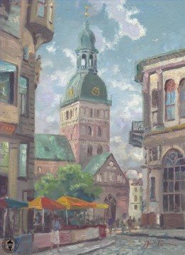 Thomas Kinkade œuvres - La Cathédrale du Dôme Riga Lettonie Thomas Kinkade